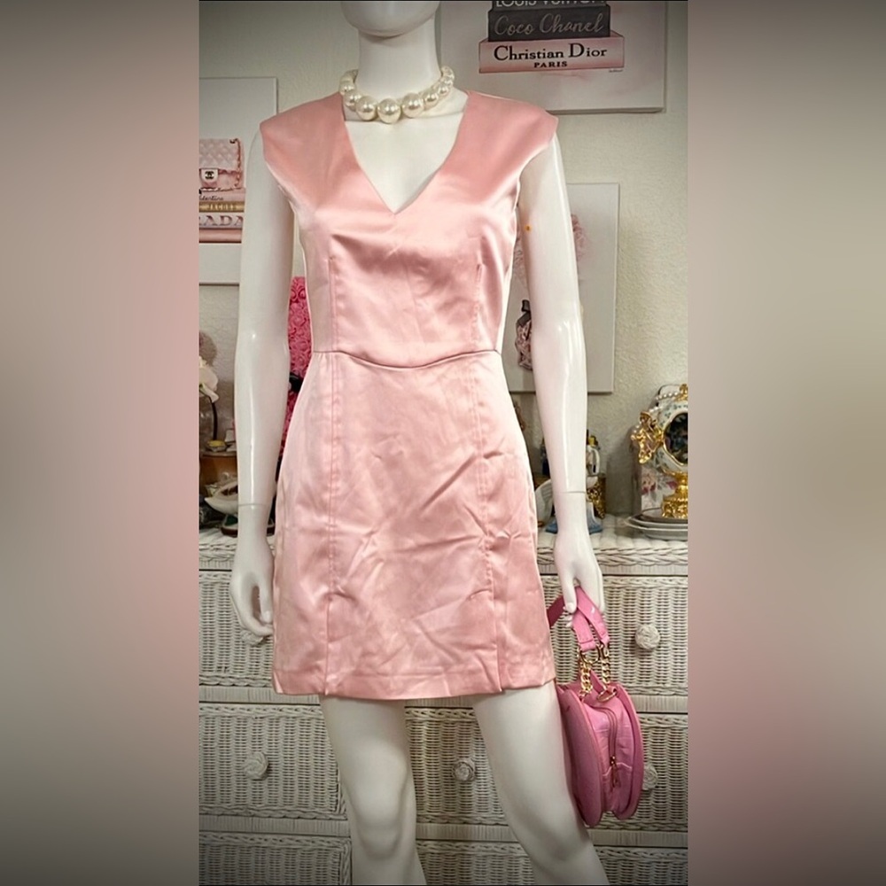 Zara Shift Style Cocktail Mini Dress Low Cut Revealing in blush pink Size S